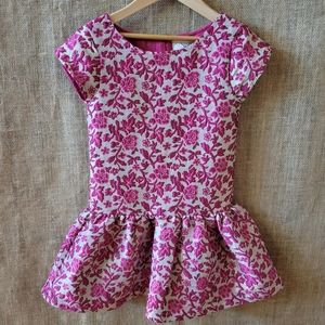 PEEK Pink Rose Brocade Drop Waist Ruffle Dress 4-5